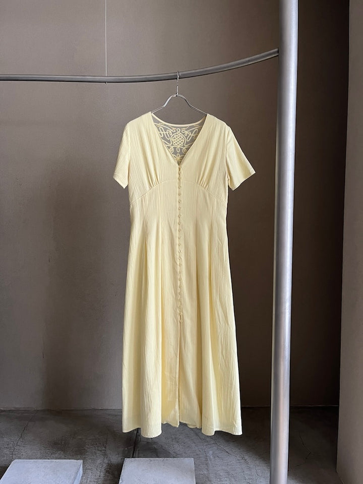 80s Back Embroidery Lemon Dress