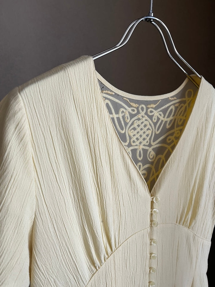 80s Back Embroidery Lemon Dress