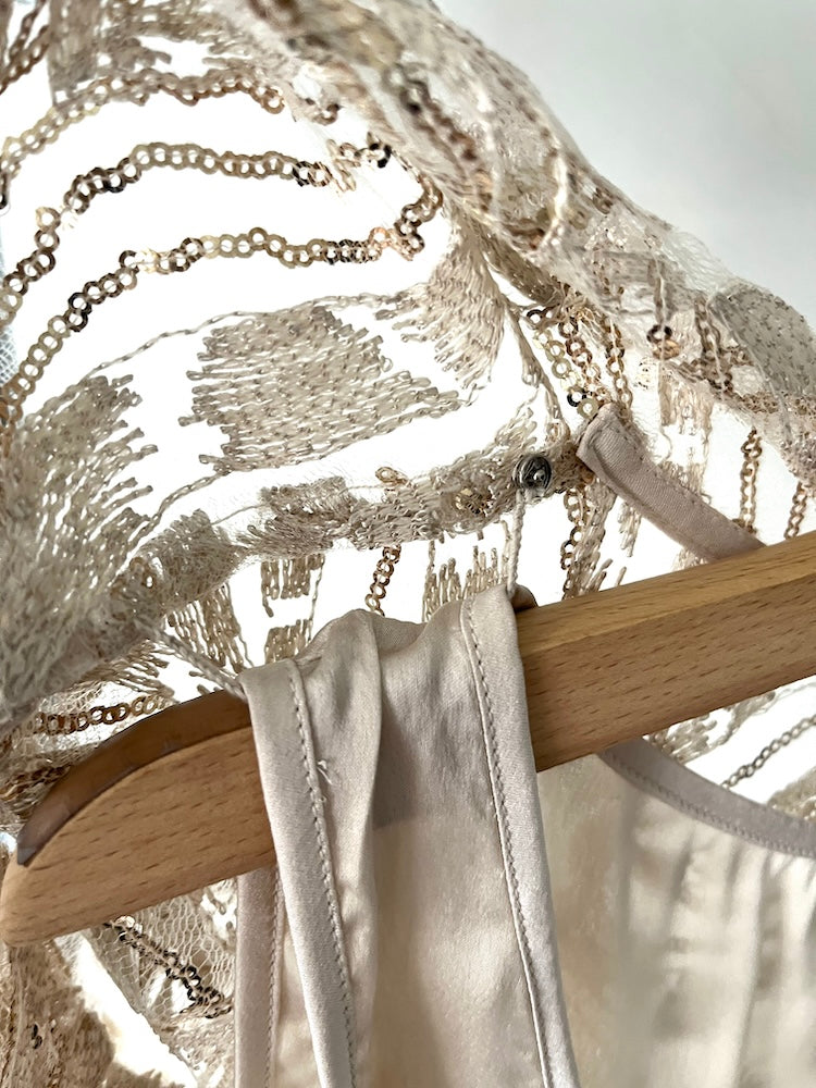 80-90s Sequins Champagne Gown