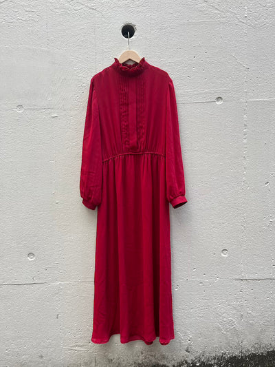 70s High Neck Red Sheer Dress