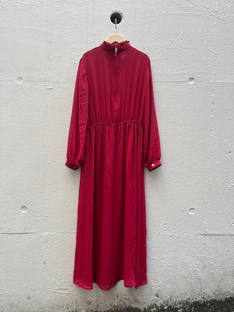 70s High Neck Red Sheer Dress