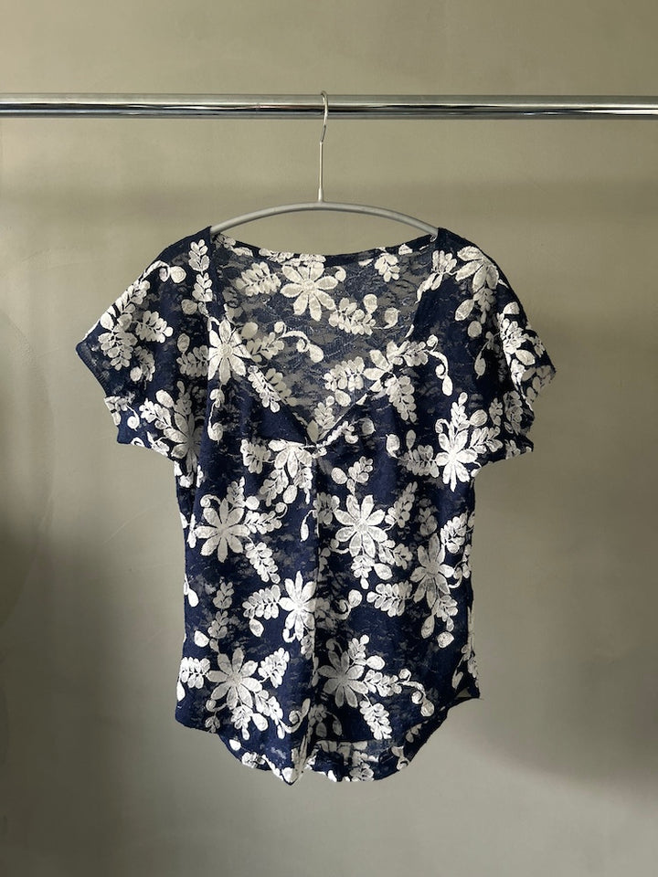 V neck Flower Lace Top