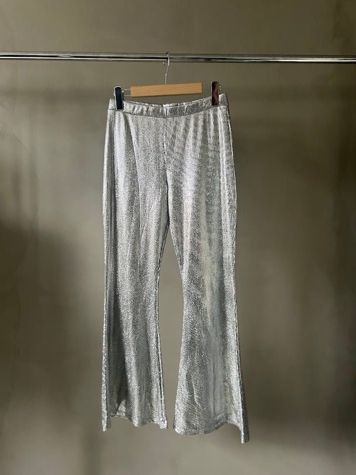Silver Stretch Flare Pants
