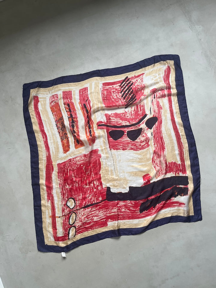 Vintage Scarf / Red Art