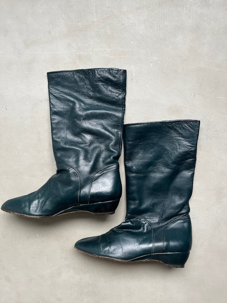 Moss Green Leather Boots
