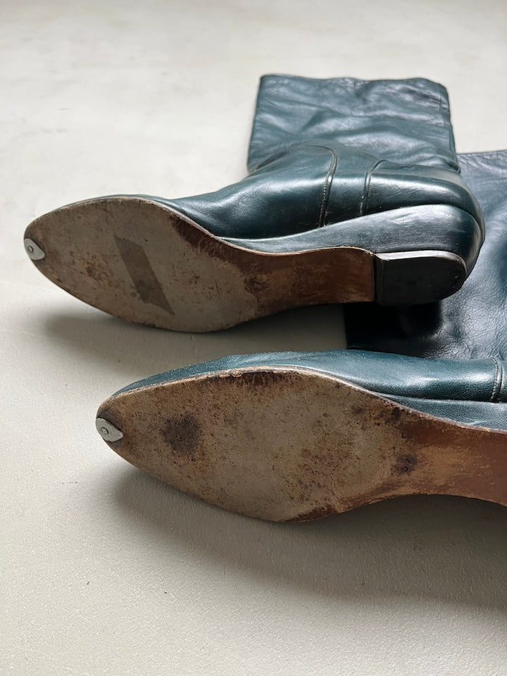 Moss Green Leather Boots