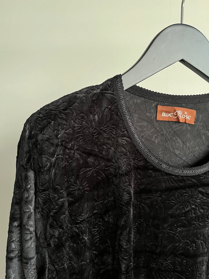 Black Flower Velour Tee