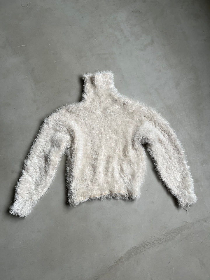 White Shaggy Cropped Knit