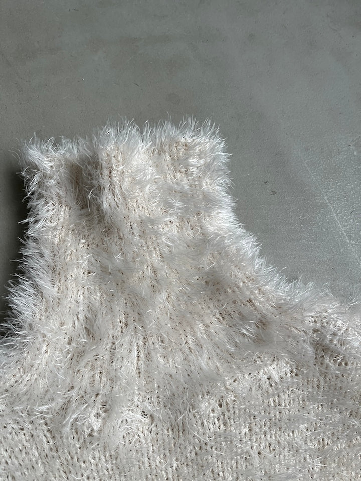 White Shaggy Cropped Knit