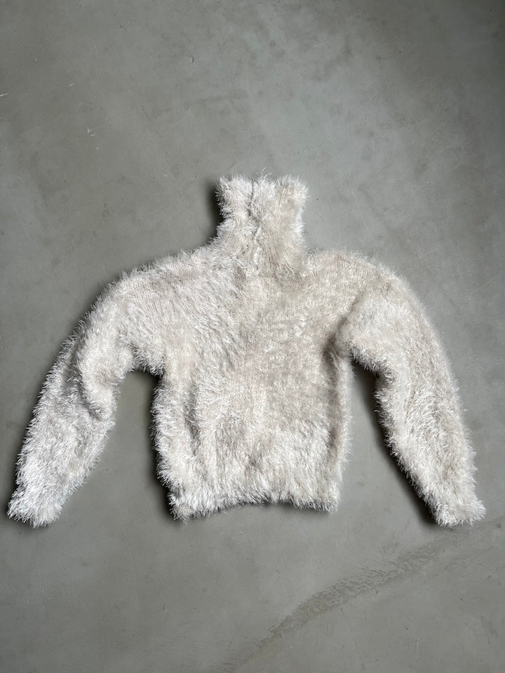 White Shaggy Cropped Knit