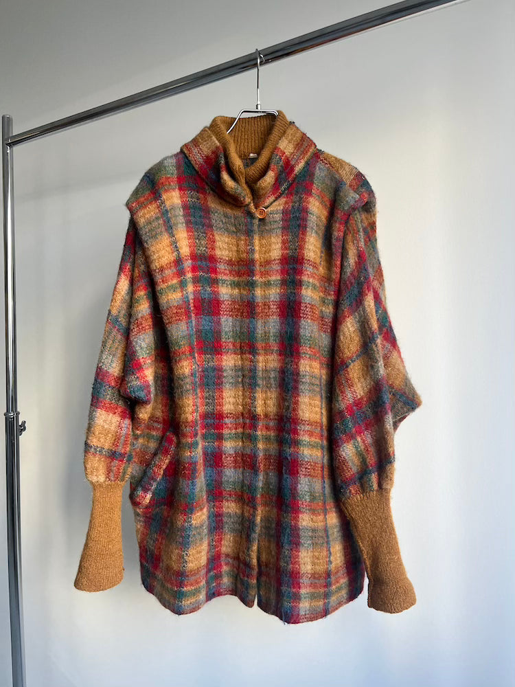 Camel Plaid Knit Coat