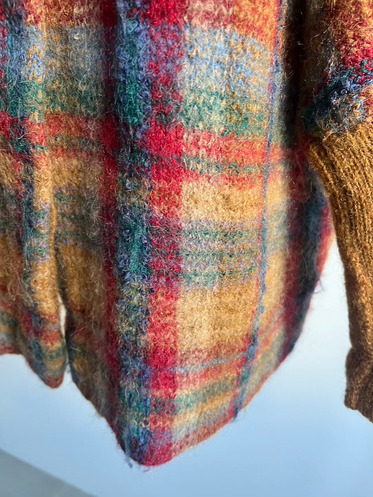 Camel Plaid Knit Coat