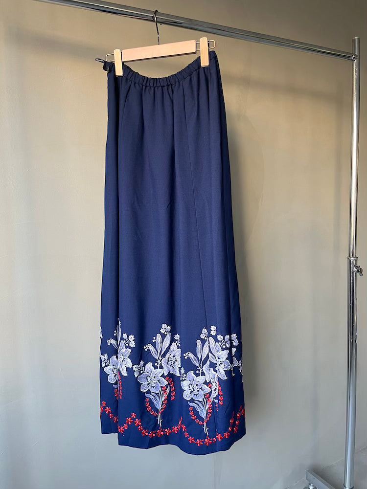 70s Hem Lily Navy Long Skirt