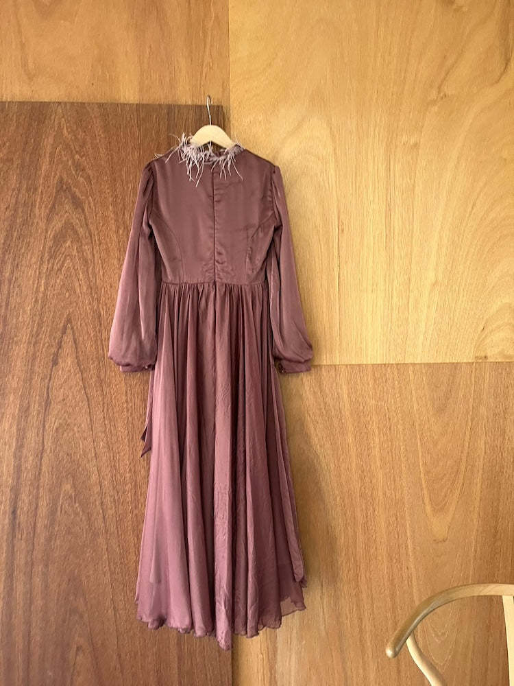 70s Feather Neck Sheer Long Dress