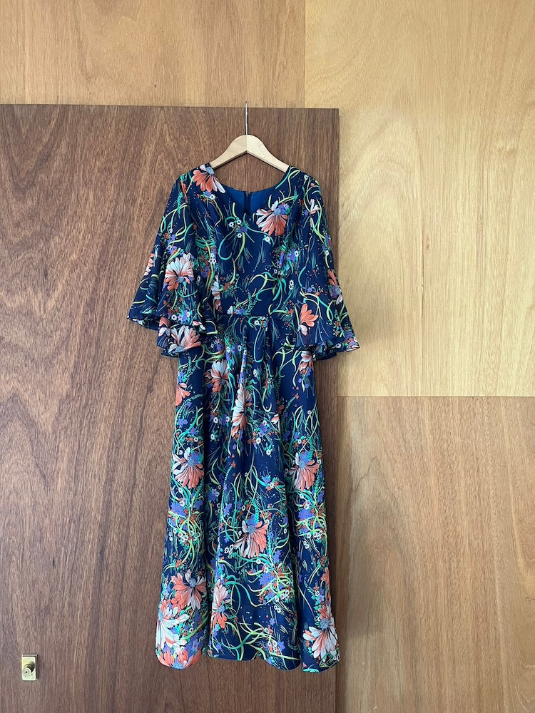 70s Flare Sleeves Floral Dress