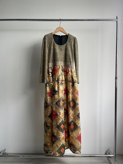 70s Jacquard Gold Lame Dress