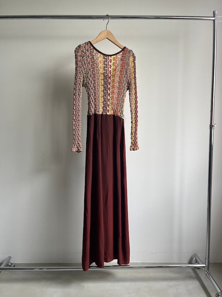 70s Bordeaux Docking Design Dress