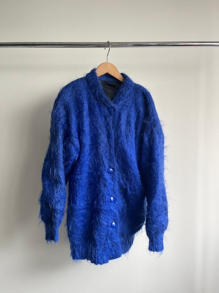 80s Blue Mohair Knit Cardigan