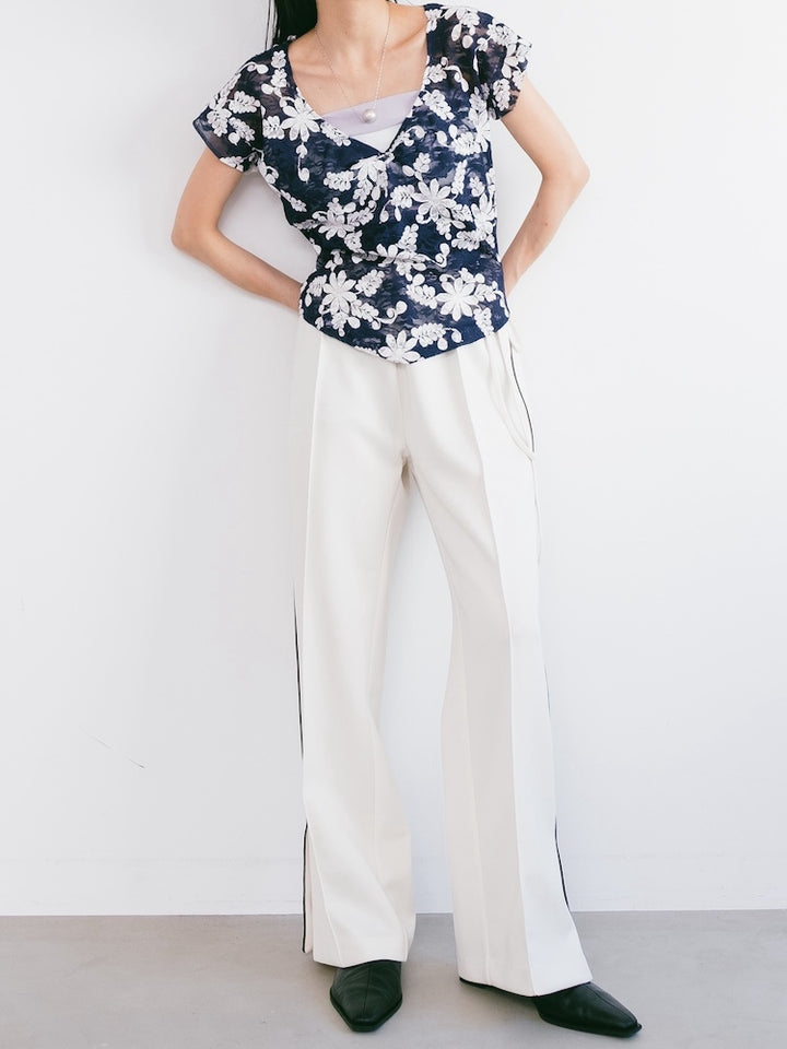 V neck Flower Lace Top