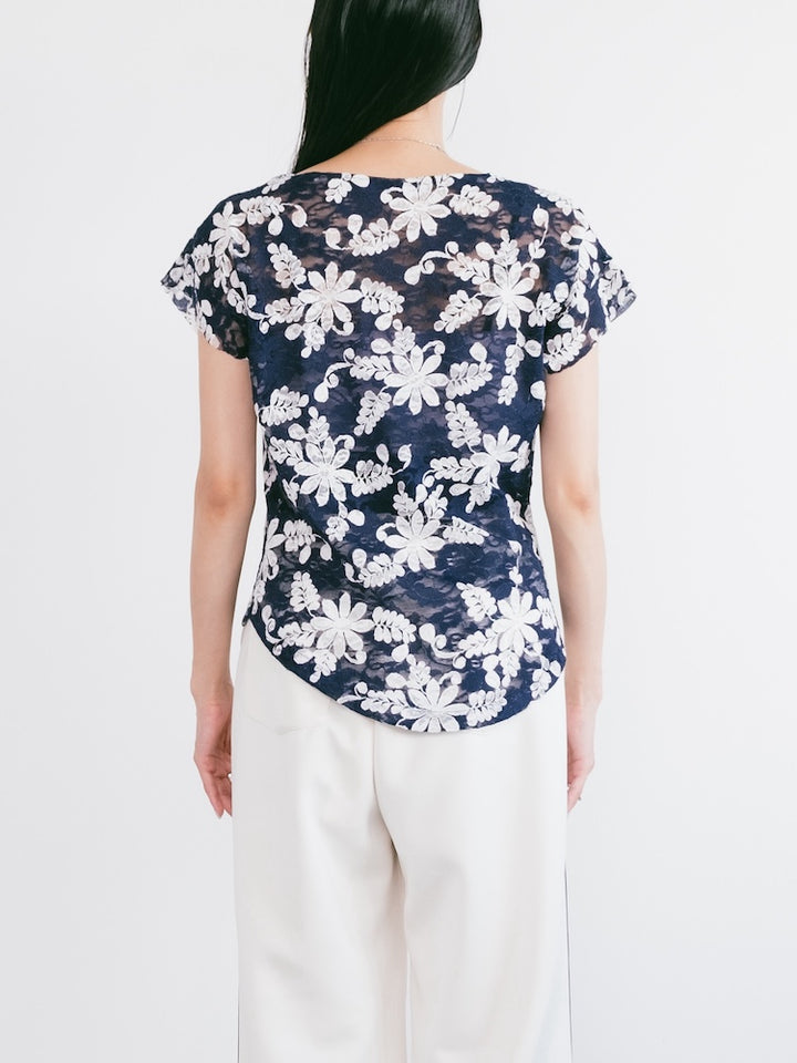 V neck Flower Lace Top