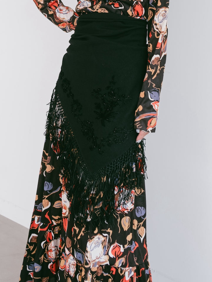 Vintage Scarf / Embroidery Fringe