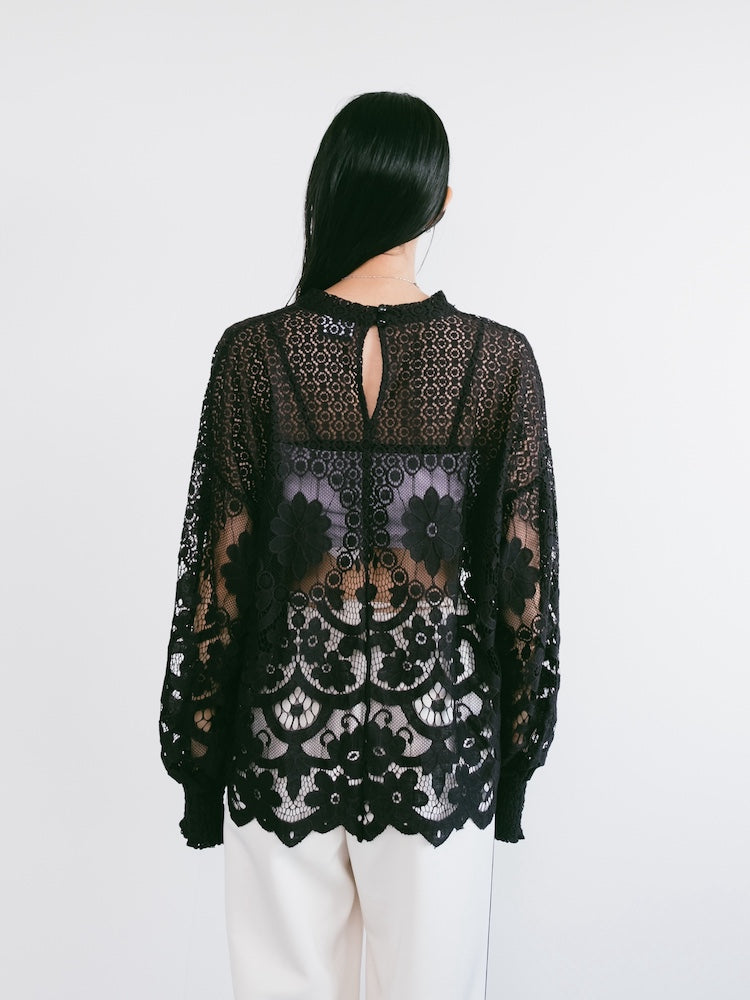 Black Flower Lace Top