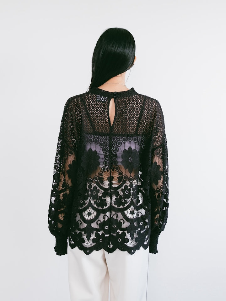 Black Flower Lace Top