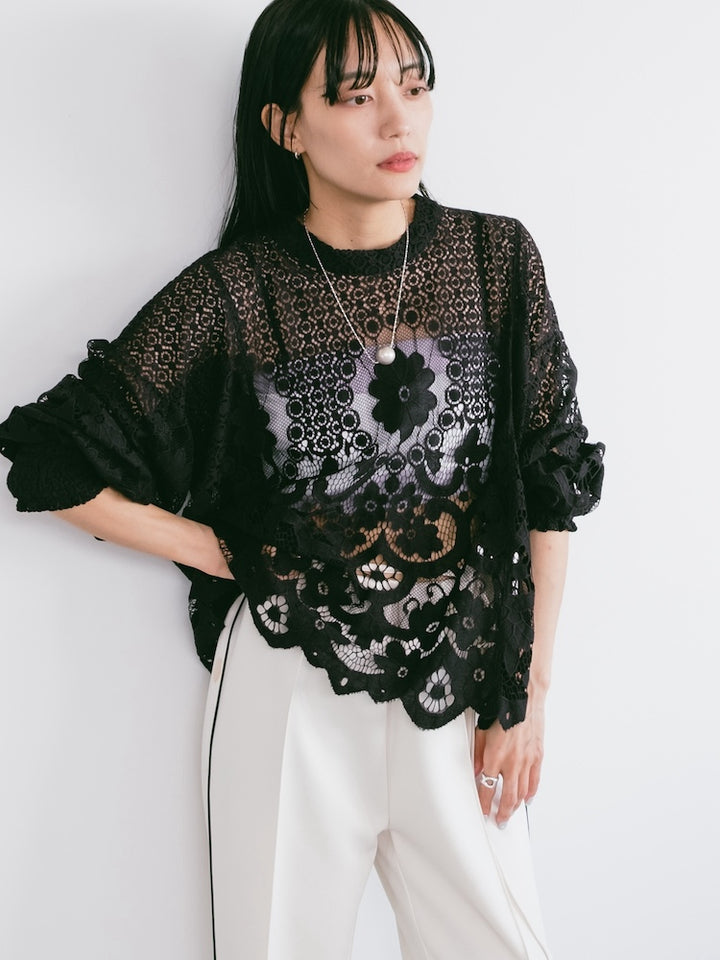 Black Flower Lace Top