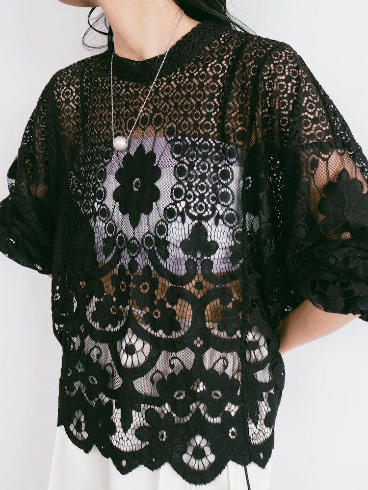 Black Flower Lace Top