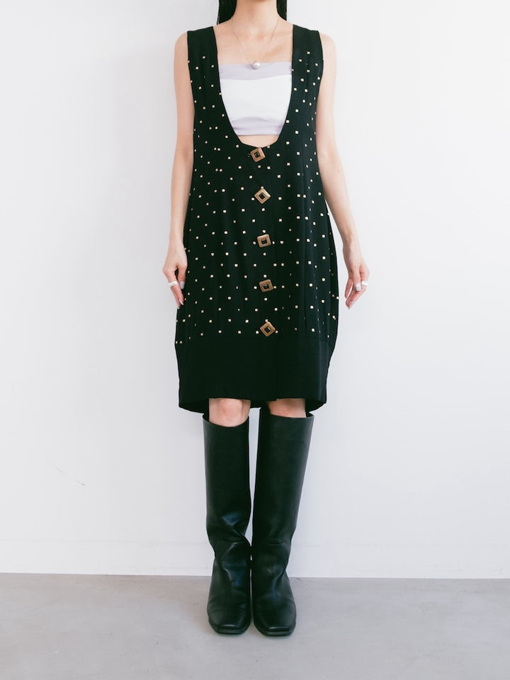 Uneck Dot Midi Dress