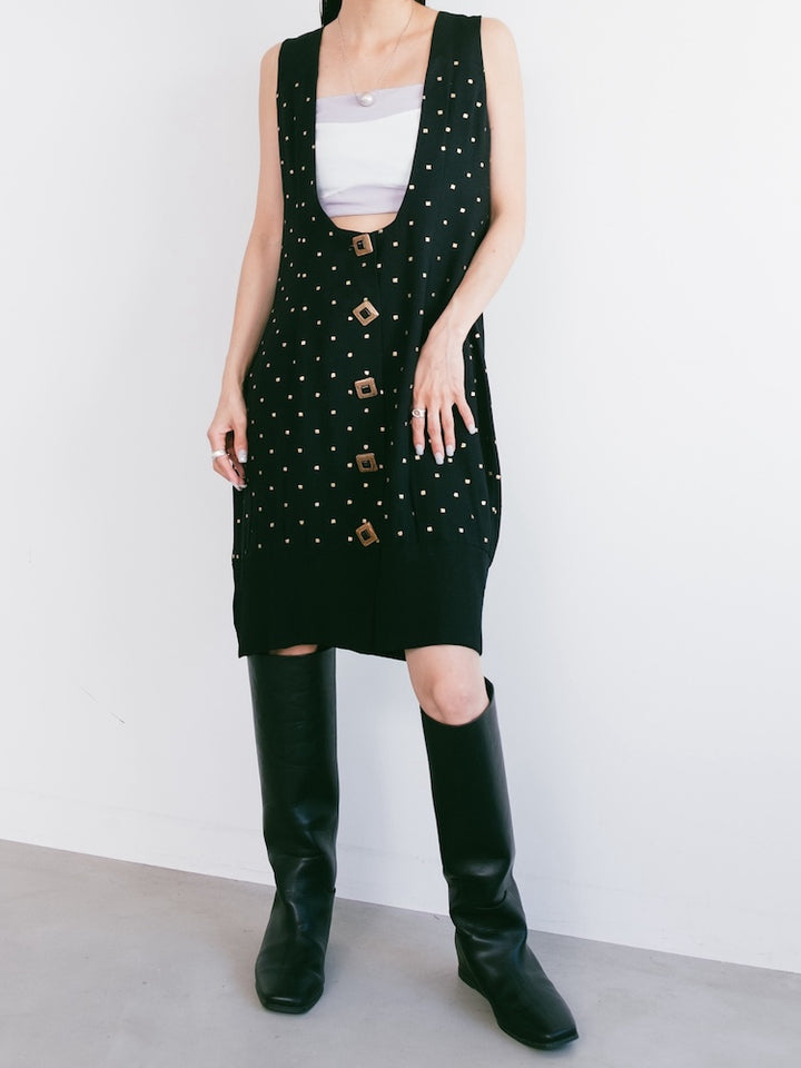 Uneck Dot Midi Dress