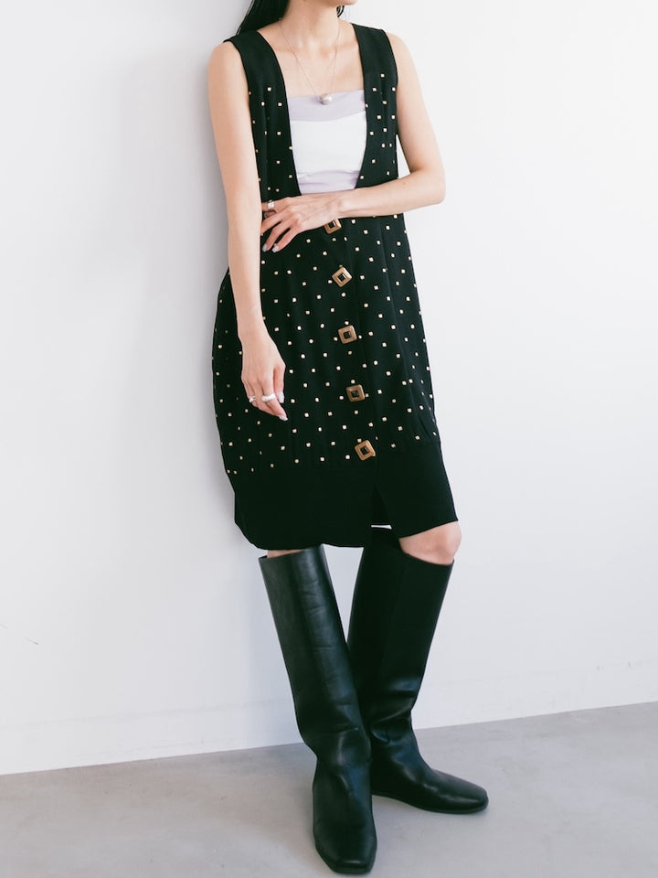 Uneck Dot Midi Dress