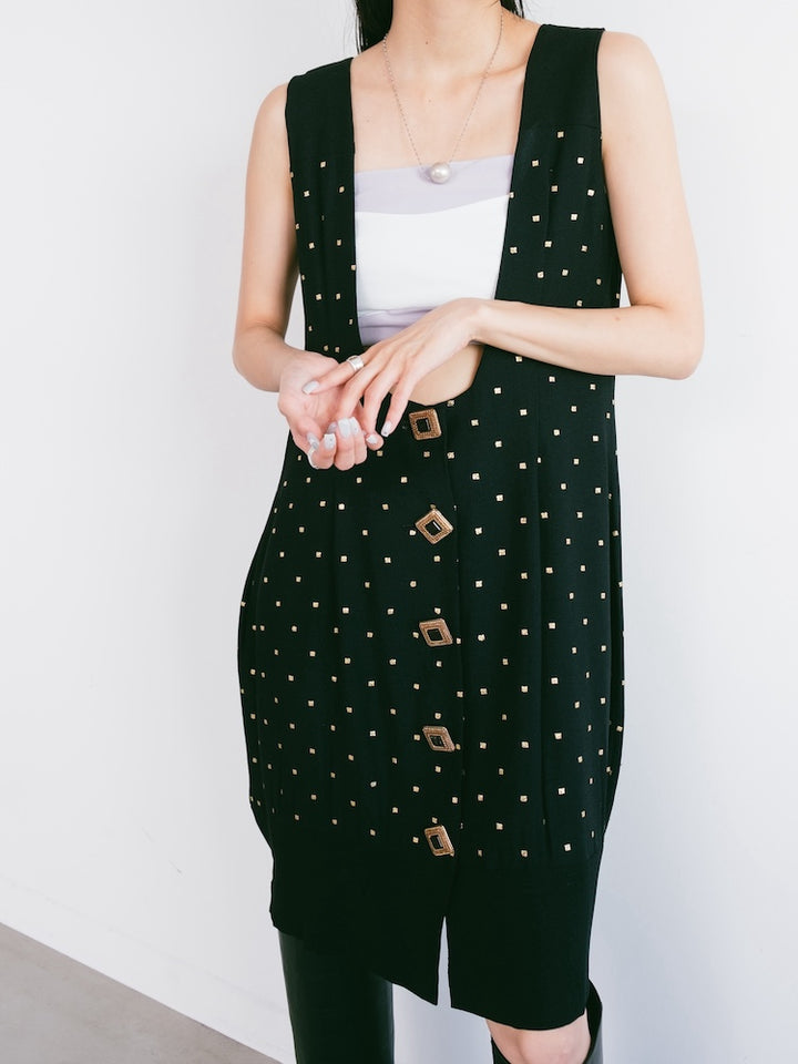 Uneck Dot Midi Dress