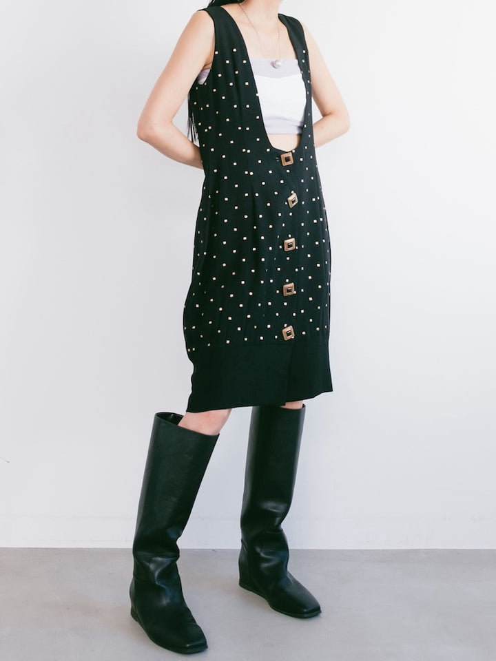 Uneck Dot Midi Dress