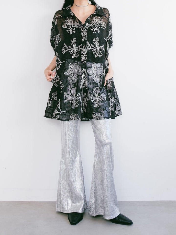 Silver Stretch Flare Pants
