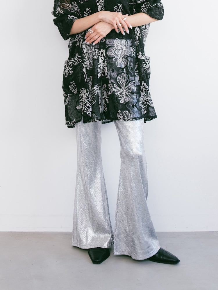 Silver Stretch Flare Pants