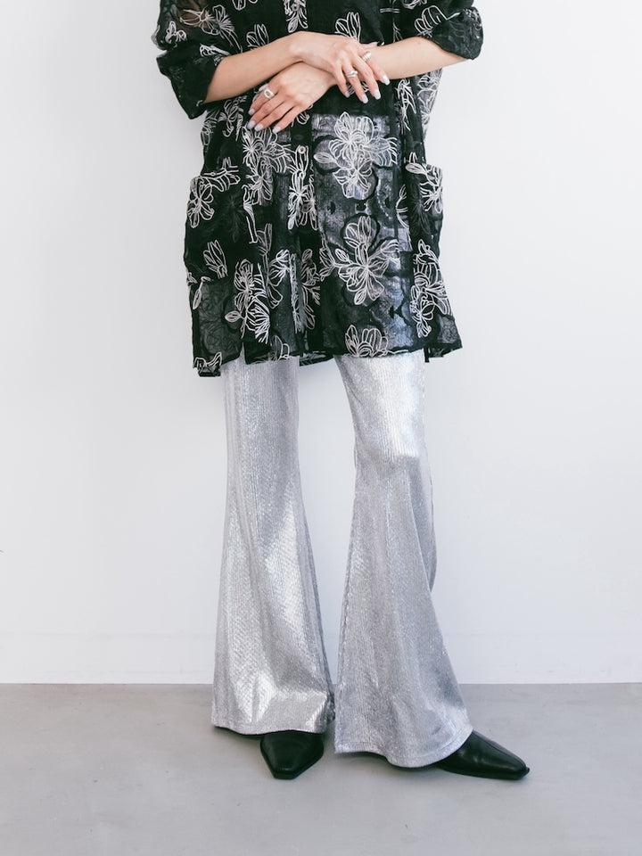 Silver Stretch Flare Pants