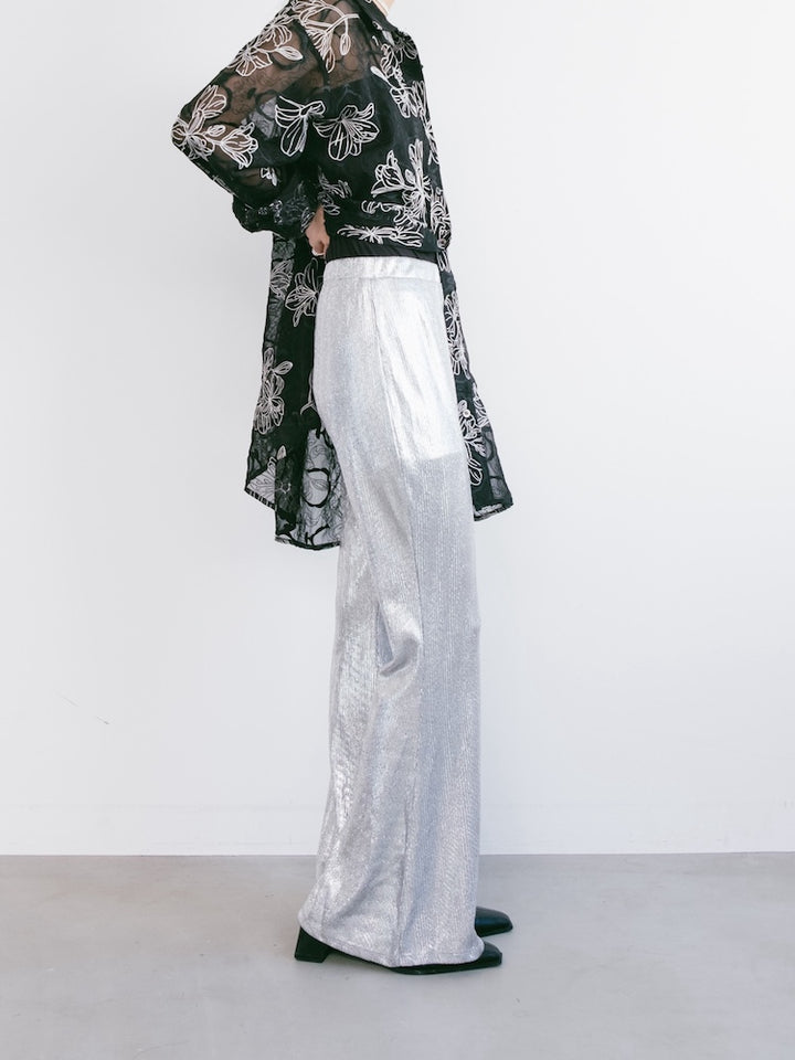 Silver Stretch Flare Pants