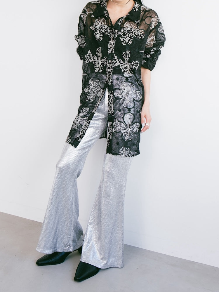 Silver Stretch Flare Pants