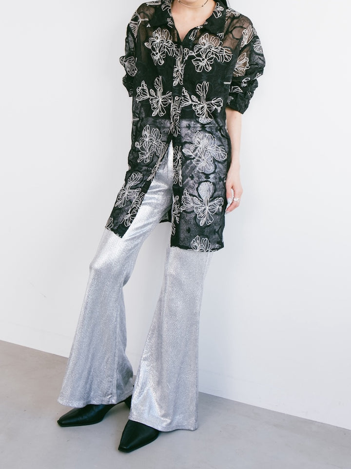 Silver Stretch Flare Pants
