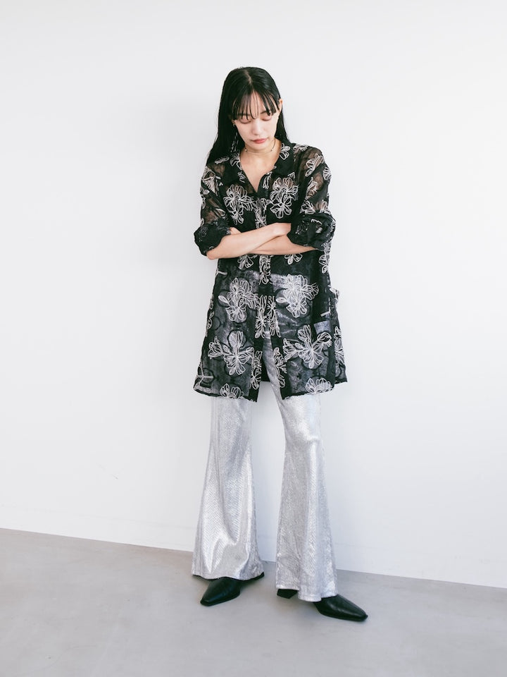 Silver Stretch Flare Pants
