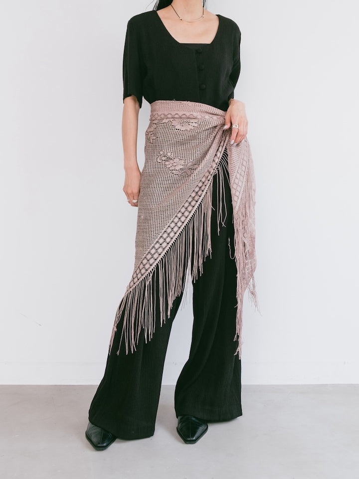 Vintage Scarf / Fringe Beige