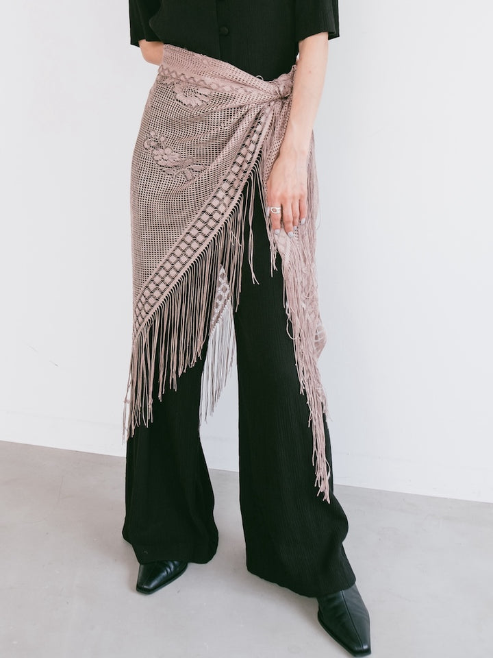 Vintage Scarf / Fringe Beige