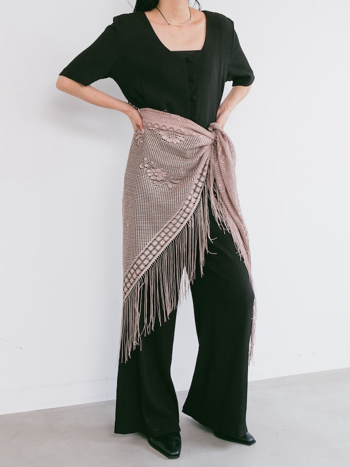 Vintage Scarf / Fringe Beige