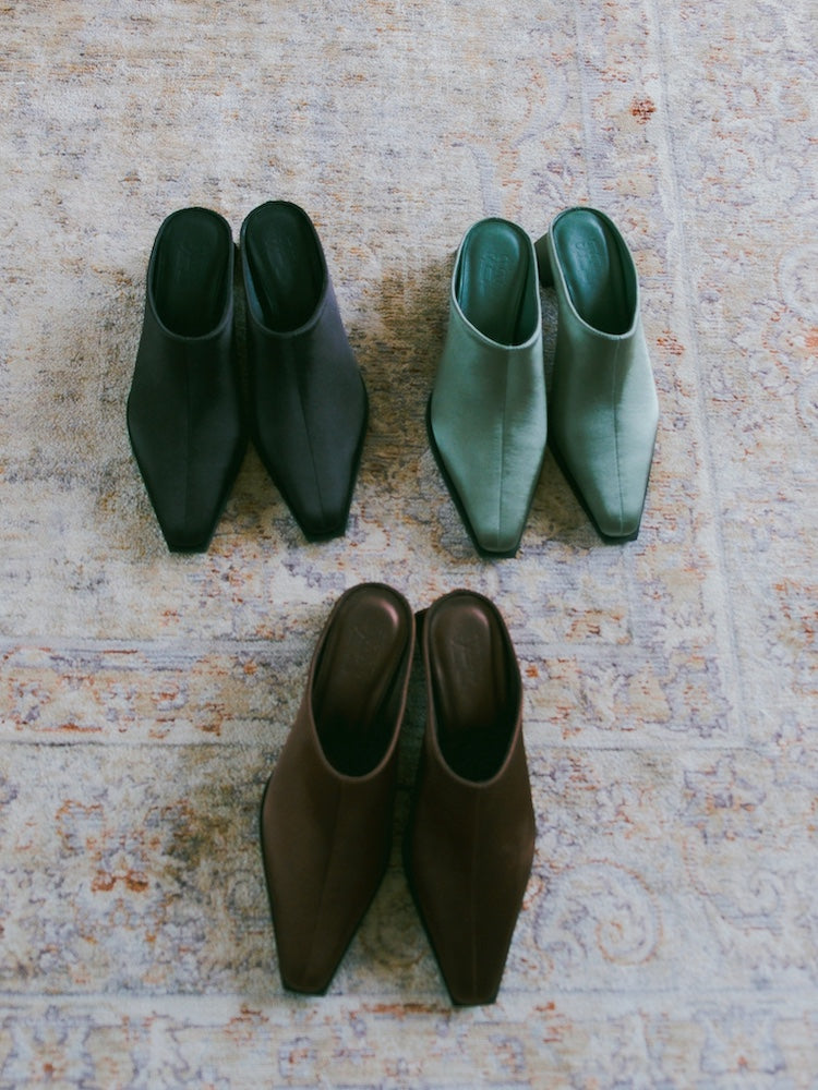 Satin Pointed Toe Mules