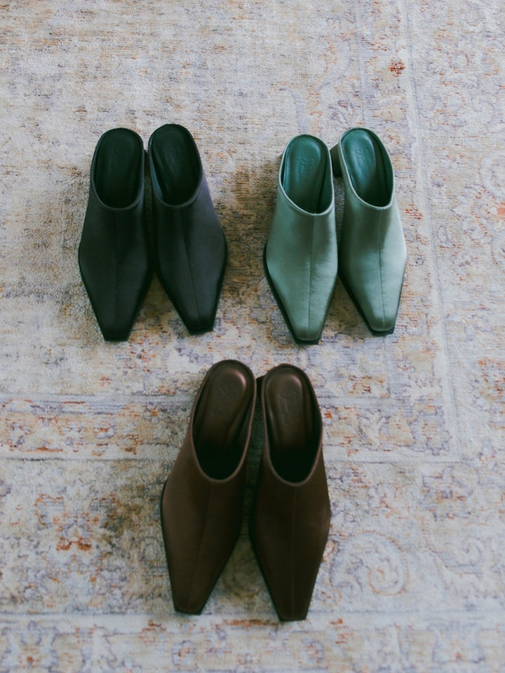 Satin Pointed Toe Mules