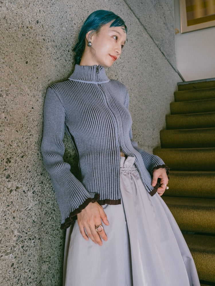 Bicolor Zip Knit Cardigan – MARTE