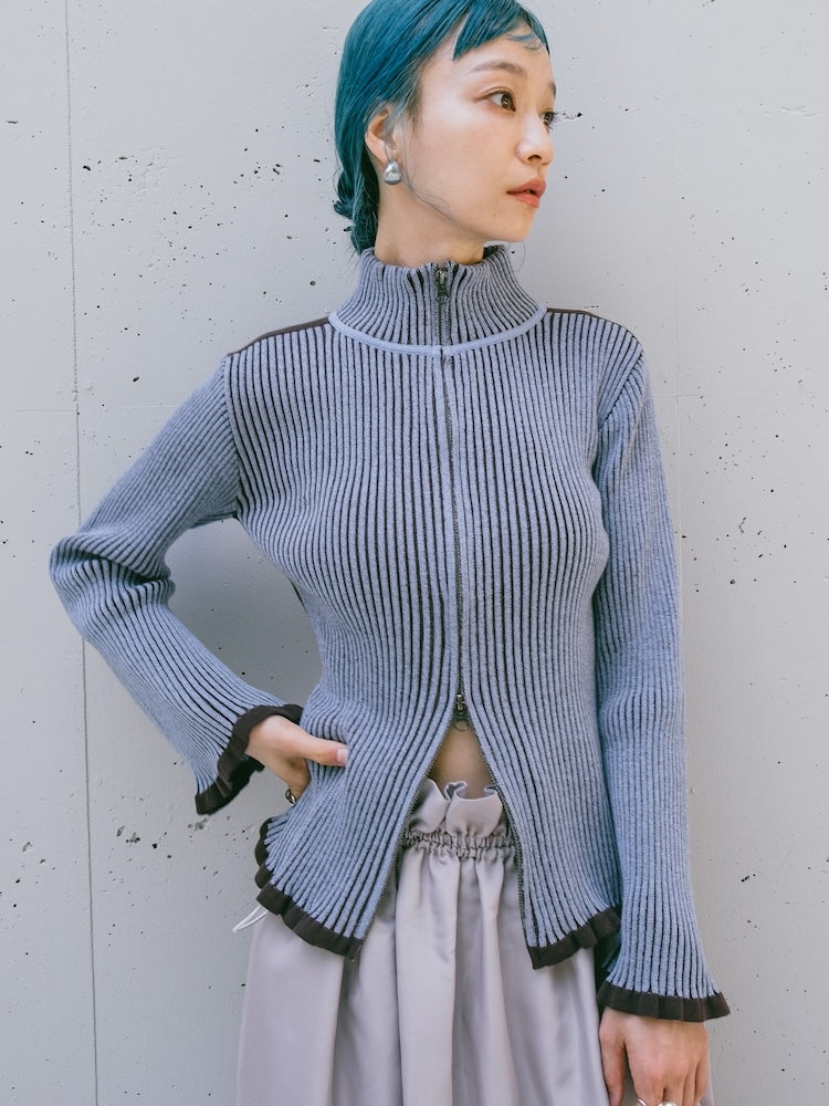 Bicolor Zip Knit Cardigan – MARTE