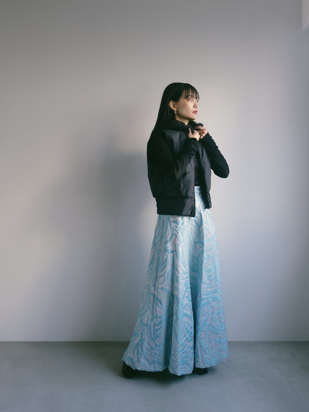 70s Jacquard Long Lame Skirt