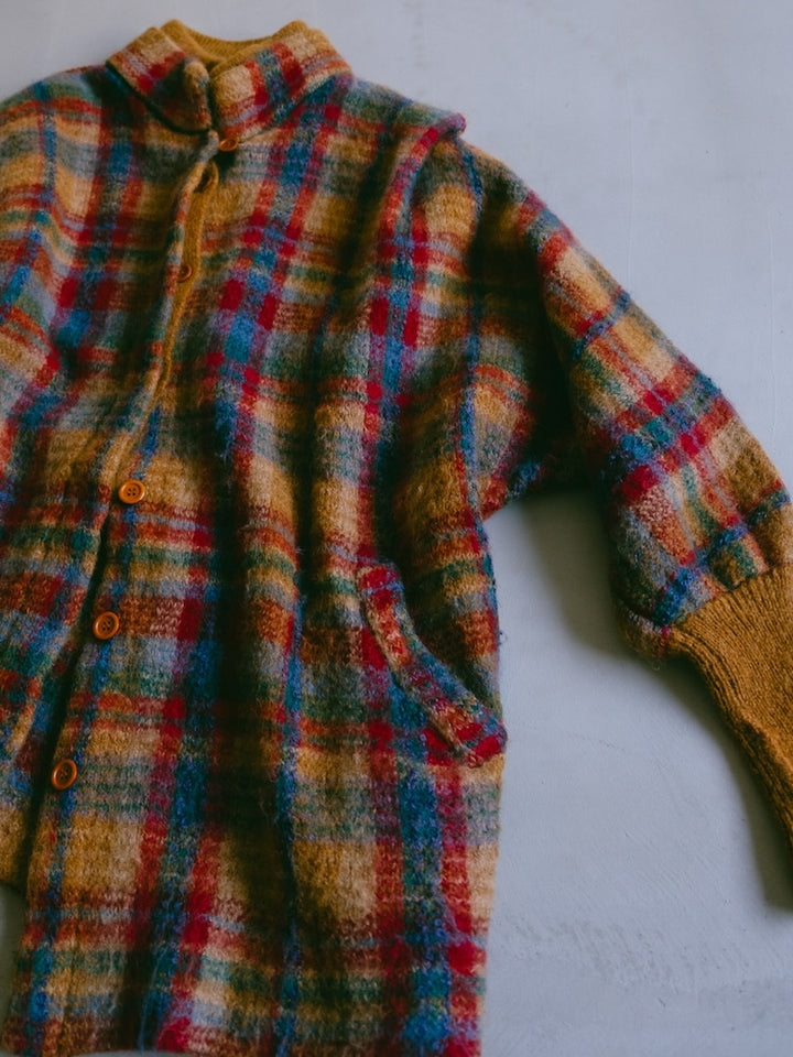 Camel Plaid Knit Coat